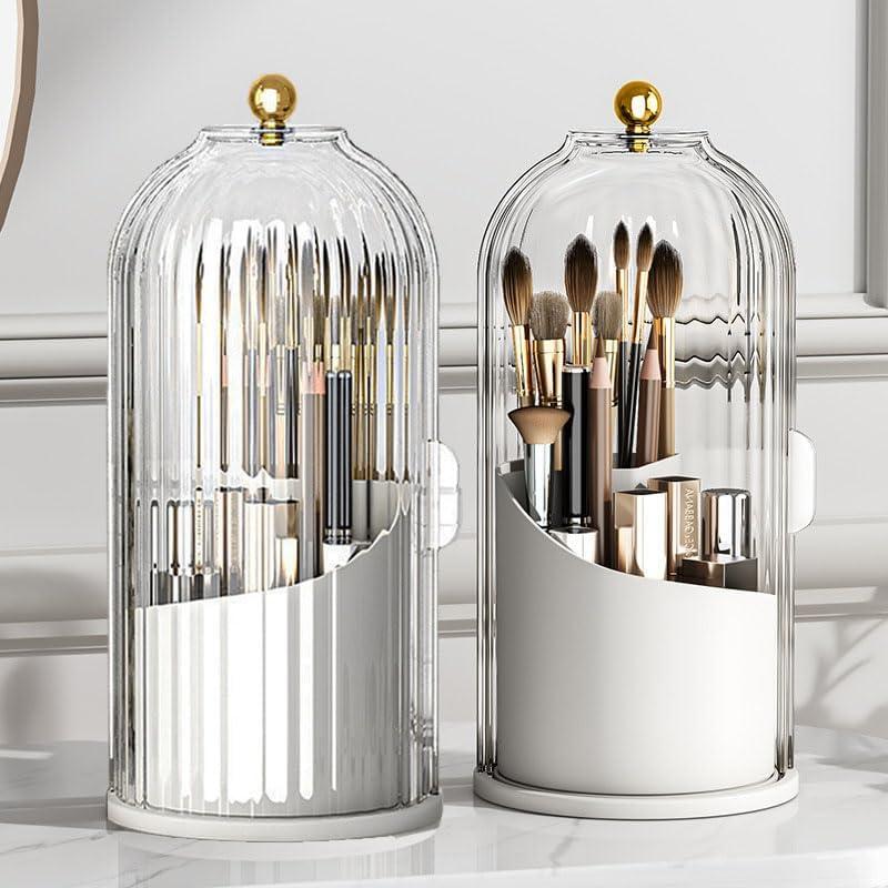 Ashford Clarity Dome Organizer with makeup brushes on a clean vanity