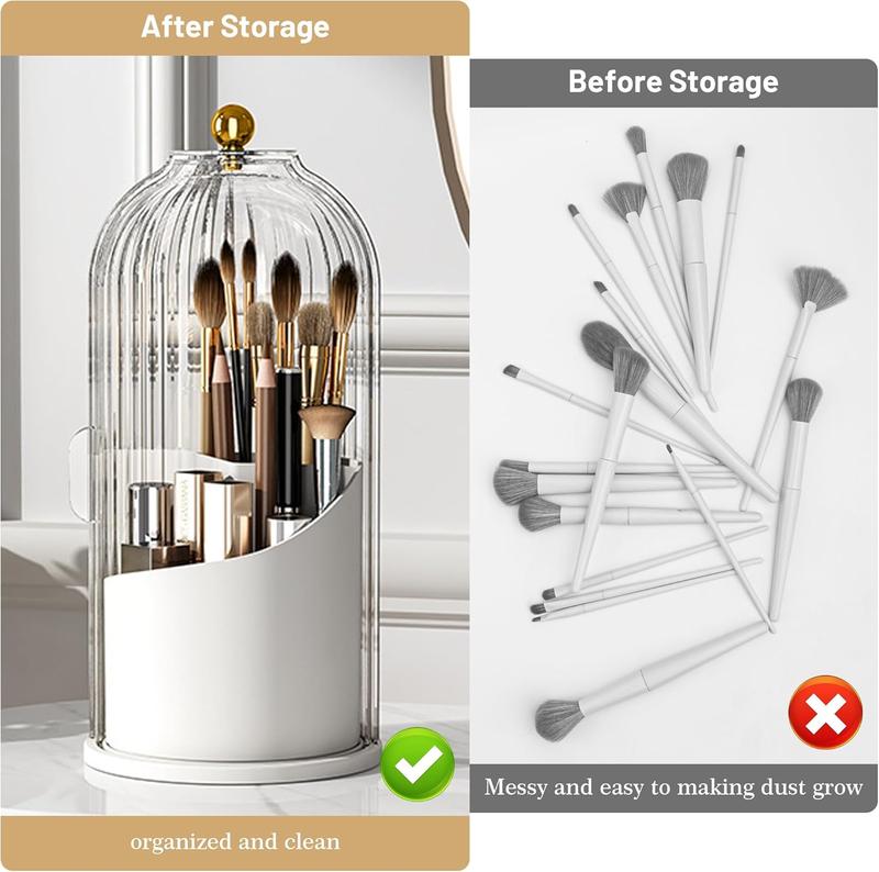 Before and after makeup brush organization with the Clarity Dome Organizer